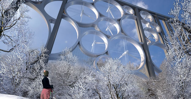 Ponte sustentável tem turbinas eólicas em vão livre